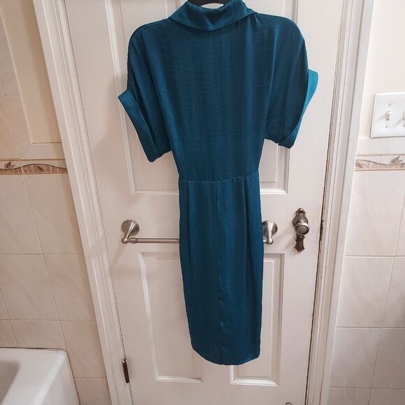 Steve Madden Turquoise Blue Alicia Ruched Tie Front Dress - Picture 7 of 7